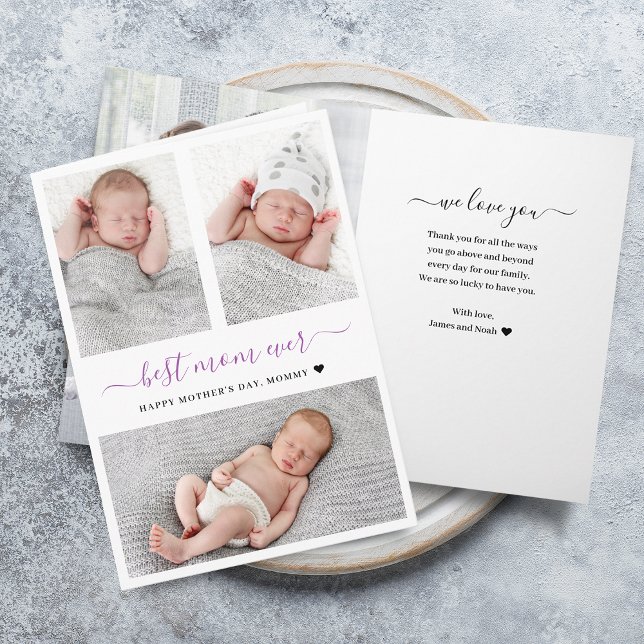 Modern Mors Dag Foto Collage Vikbart Kort (Modern Mother's Day Photo Collage Folded Card)