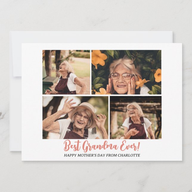 Modern Mors dag Grandma 4-foto med enkel Elegant Julkort (Framsida)