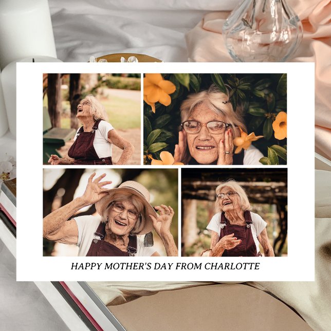 Modern Mors dag Grandma 4-foto med enkel Elegant Julkort (Skapare uppladdad)