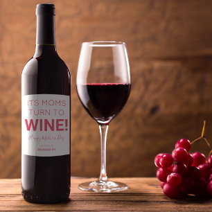 Modern Morsa vänder sig till Vin! Mors dag Vinflaska Etikett