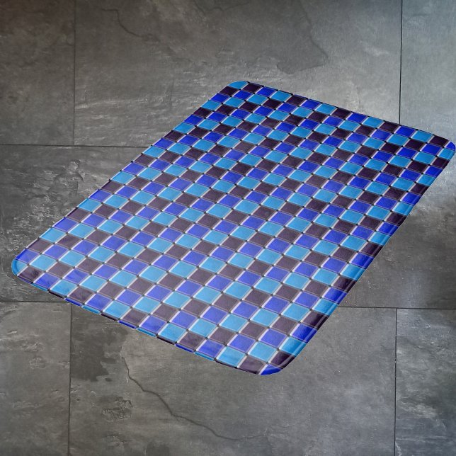 Modern mosaik i svart, royal i blått och ljusblått badrumsmatta (Skapare uppladdad)
