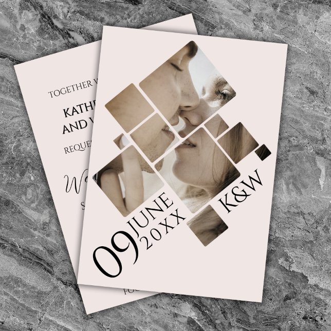 Modern mosaik med bröllopsinbjudan i monogram inbjudningar (Modern Wedding Invitation)
