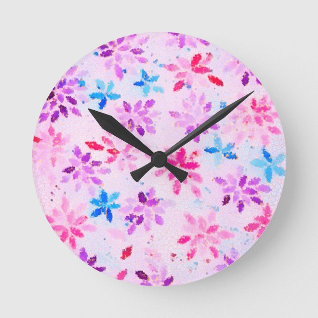 Modern mosaikblomma konst rund väggklocka (Framsida)
