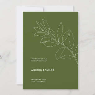 Modern Moss Grönt Botanical Blommigt Illustration Spara Datumet