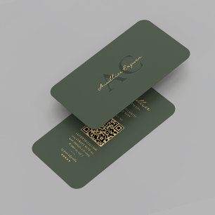 Modern Moss Grönt Guld Monogram-Professionell Visitkort