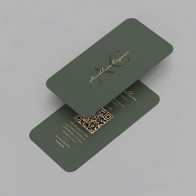 Modern Moss Grönt Guld Monogram-Professionell Visitkort (Modern Moss Green Gold Monogram Professional Business Card
)