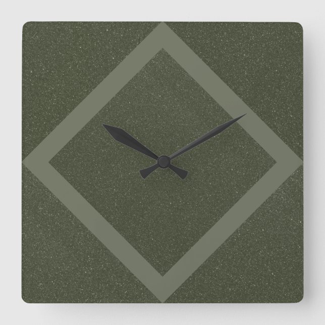 Modern moss-Grönt-väggsluss med Geometric Ram Fyrkantig Klocka (Framsida)