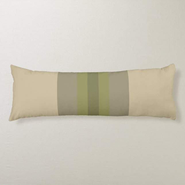 Modern mossingrön beige randig mönster kroppskudde (Framsidan)