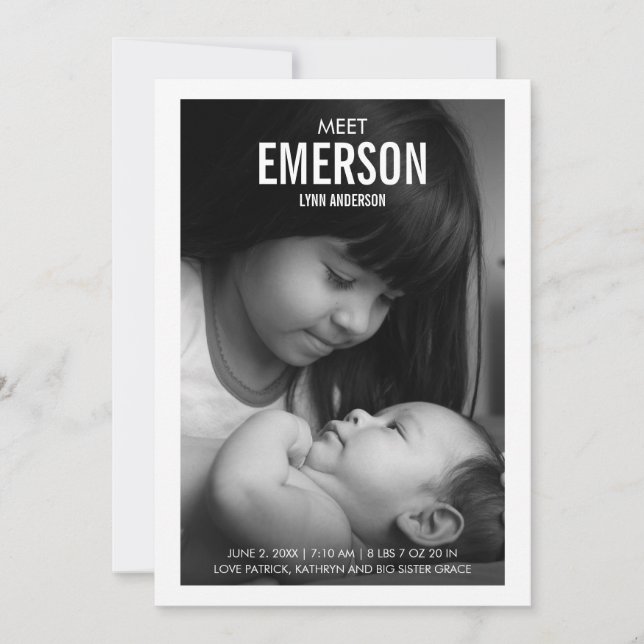 Modern Möte födelsekort för foto från Baby Meddelande (Framsida)