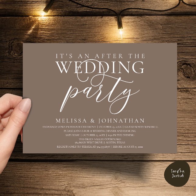 modern mottagning, Det är en efter bröllopsfest Inbjudningar (modern reception, It's an after the wedding Dinner Dancing Party Invitation Card in Warm Taupe)