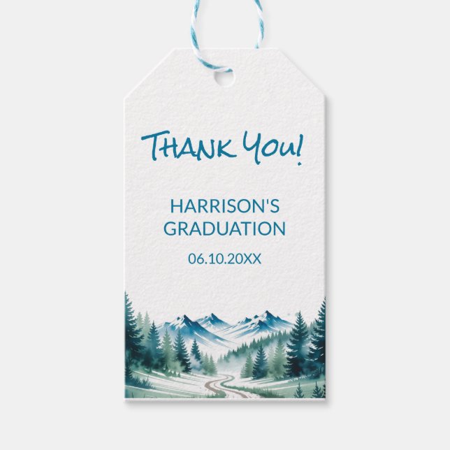 Modern Mountain Grad Party Presentetikett (Framsidan)
