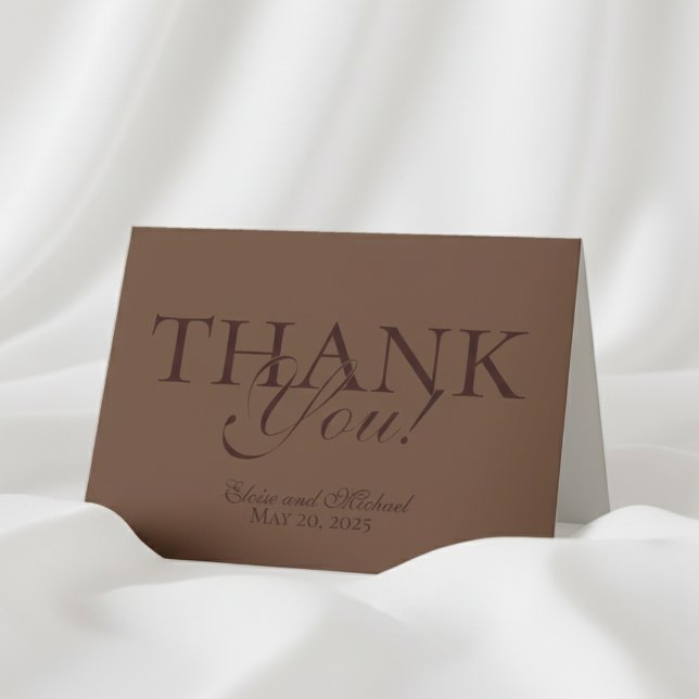Modern Mousse Brown Foldad Bröllop Tack (Send your gratitude in style with this Modern Mousse Brown Folded Thank You Card!)