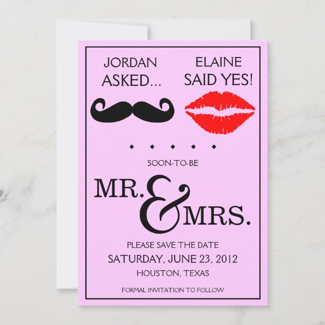 Modern Moustache Lips Herr & Fru Spara Datum Datumet (Framsida)
