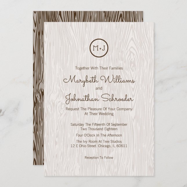 Modern moustik träbetsbröllopsinbjudningskort inbjudningar (Fram/baksida)