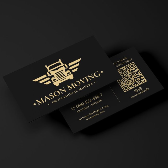 Modern Movers flytt lastbil logistik logotyp svart Visitkort (Modern Movers Moving Trucking Logistics Logo Black Business Card
)