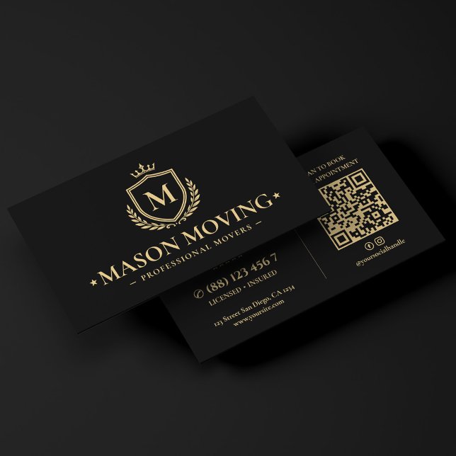 Modern Moving Trucking Company Shield Logotyp Svar Visitkort (Modern Moving Trucking Company Shield Logo Black Business Card
)