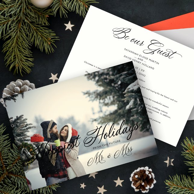 Modern Mr & Mrs Happiest Helgdagars jul - par Spara Datumet (Modern Mr & Mrs Happiest Holidays Christmas Couple Wedding Save the Date.)