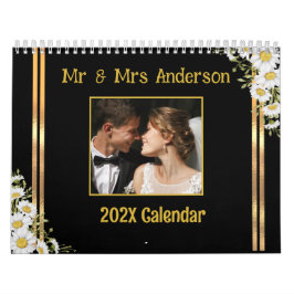 Modern Mr och Mrs. Guld Blommigt Photo Kalender