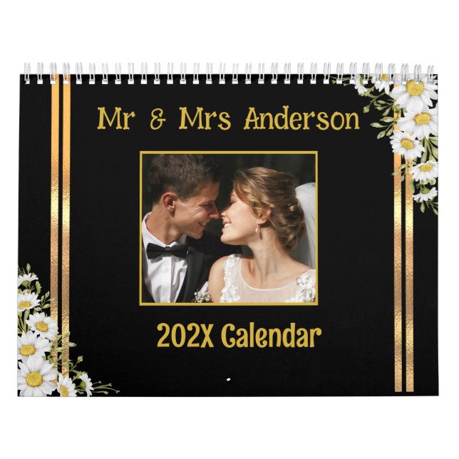 Modern Mr och Mrs. Guld Blommigt Photo Kalender (Omslag)