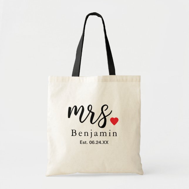 Modern Mrs Black Script Custom Wedding Tygkasse (Framsidan)