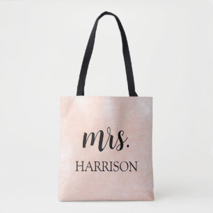 Modern Mrs Bride Rosa & Black Script Bröllop Tygkasse