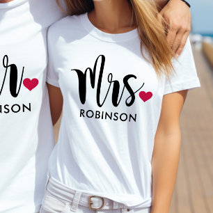 Modern Mrs Kalligrafi Hjärtmonogram T-shirt