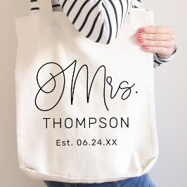 Modern Mrs Kalligrafi Monogram Bröllopsdatum Tygkasse