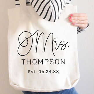 Modern Mrs Kalligrafi Monogram Bröllopsdatum Tygkasse