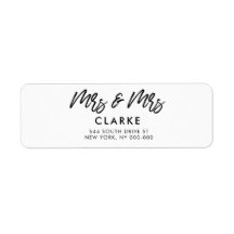 Modern Mrs & Mrs lesbisk bröllop returadress