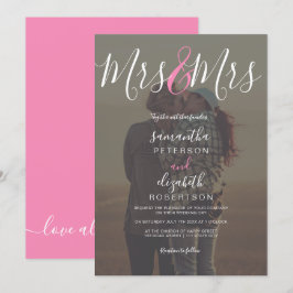 Modern Mrs rosa Photo lesbisk bröllop Inbjudningar