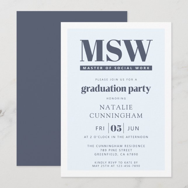 Modern MSW Master of Social Work Examen Inbjudningar (Fram/baksida)
