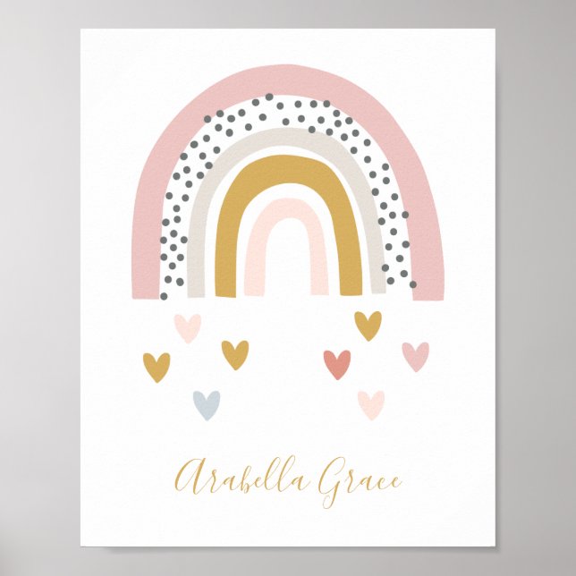 Modern MTED Rainbow Monogrammed Namn Nursery Poster (Framsidan)