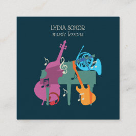 Modern Multi-Instrument Music Business Card Fyrkantigt Visitkort