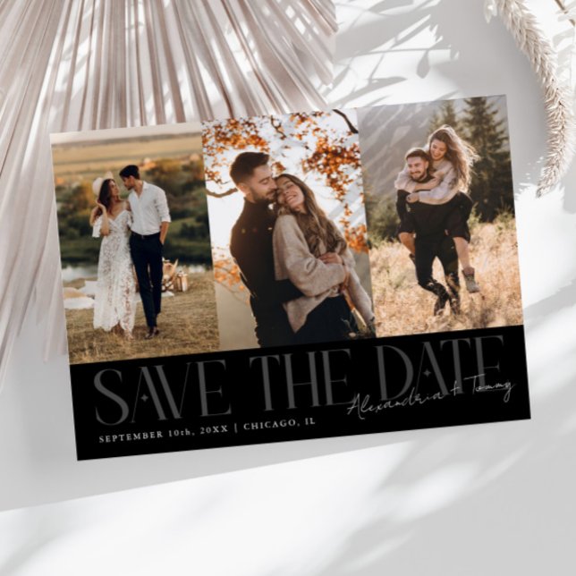 Modern Multi Photo Couple's Signature Black Spara Datumet (Skapare uppladdad)