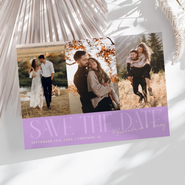 Modern Multi Photo Couple's Signature Wisteria Spara Datumet (Skapare uppladdad)