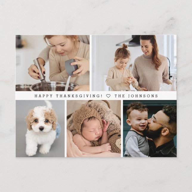 Modern Multi Photo Custom family fall Thanksgiving Helg Vykort (Framsida)