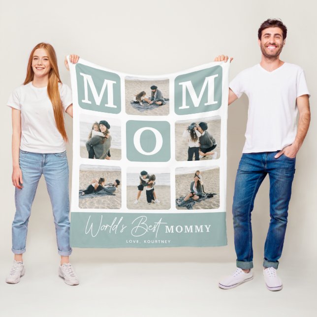 Modern Multi Photo Grid Cute MOM Gift  Fleecefilt (På plats)