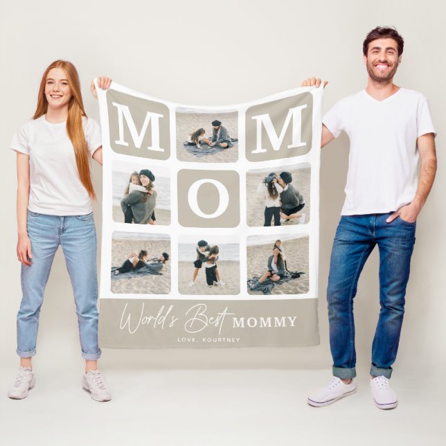 Modern Multi Photo Grid Cute MOM Gift  Fleecefilt (På plats)