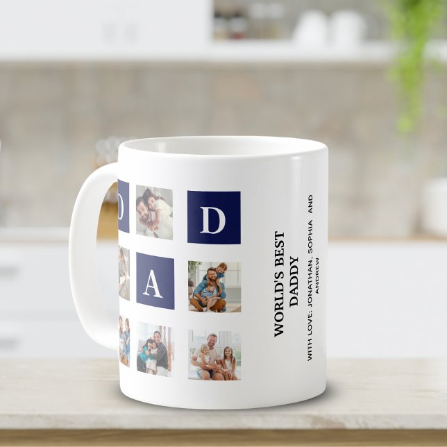 Modern multi-photo grid for dad Blue Kaffemugg (Skapare uppladdad)