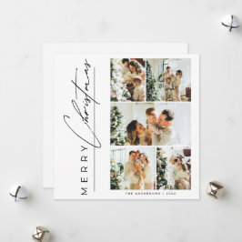 Modern Multi Photo Merry Christmas Script Julkort