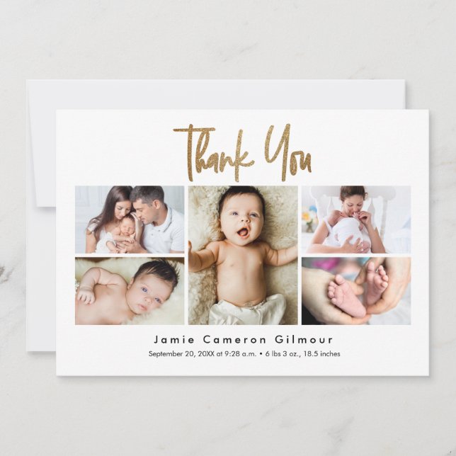 Modern Multi-Photo Newborn Baby Name Birth stats Tack Kort (Framsida)