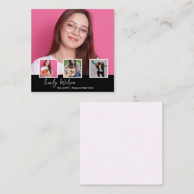 Modern Multi Photo Senior Graduation Announcement Anteckningskort (Fram/baksida)