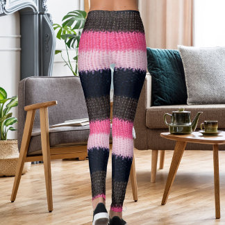 Modern Multicolor Striped Knitted Woolen Texture Leggings