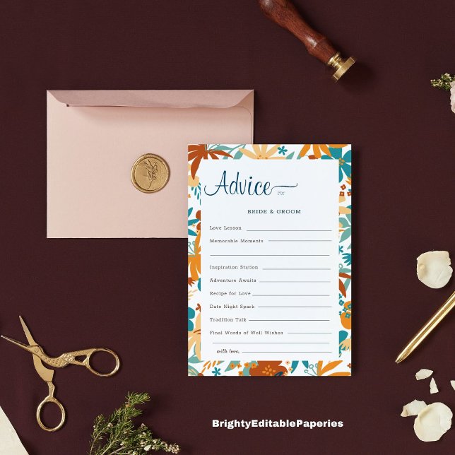 Modern Multifärgad Blommigt Bröllop Adapter Rådkort (🌸 Capture timeless wisdom and colorful love with our Modern Multicolor Floral Wedding Advice Card! )