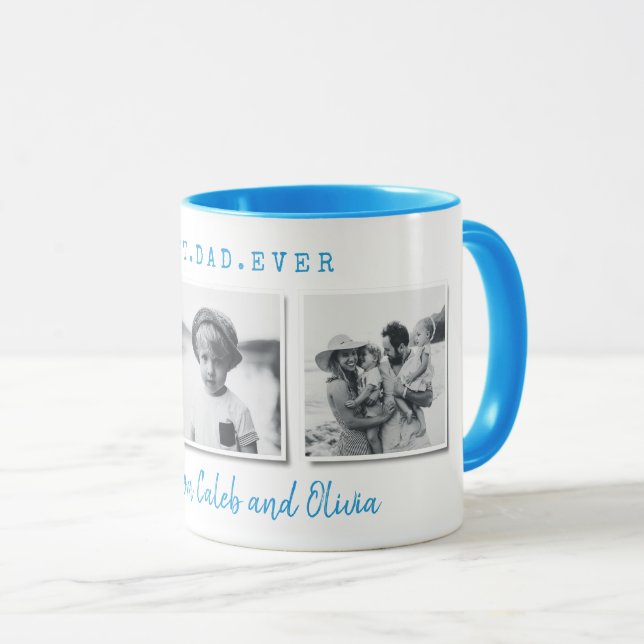 Modern multifoto, bästa pappa fars dag-blå gåva mugg (Framsida höger)