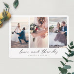 Modern multifoto Collage Kärlek och tack Bröllop<br><div class="desc">Den här chicen är bara tre bröllop-fotokollage som du tackar för att du har en skarp modern stil. Vi har valt rundade hörn som standardform, men du kan enkelt ändra det till vassa hörn, eftersom det också ser bra ut med den här utformningen! Vi har gett den här minimalistiska designen...</div>