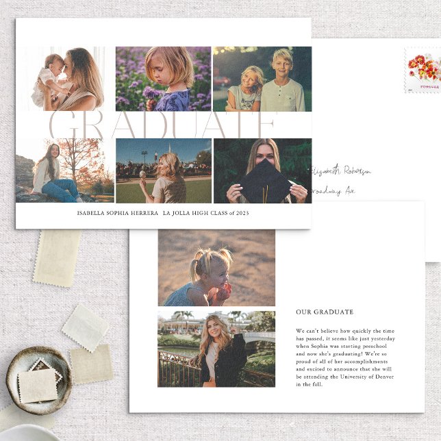 Modern multifoto då/nu Student-meddelande Inbjudningar (Skapare uppladdad)