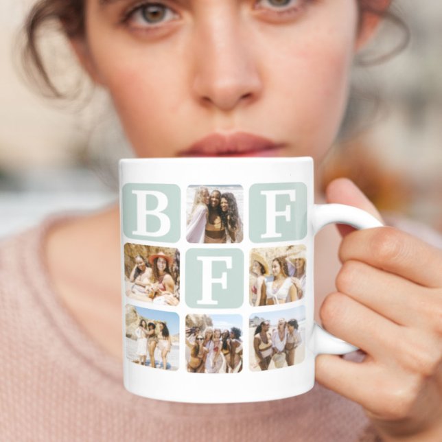 Modern multifoto Grid BFF Teal Kaffemugg (Skapare uppladdad)