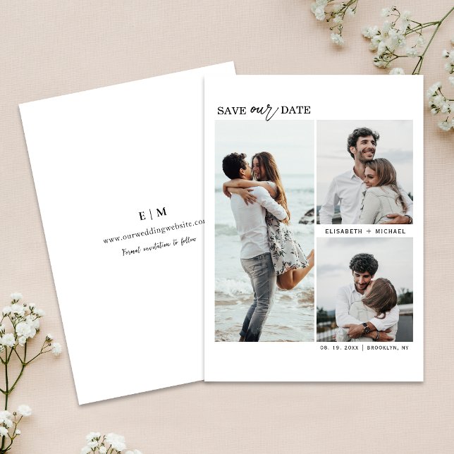 Modern multifoto Spara datum Bröllop Inbjudningar (Capture elegance with our stylish Save the Date, setting the tone for your unforgettable day!)