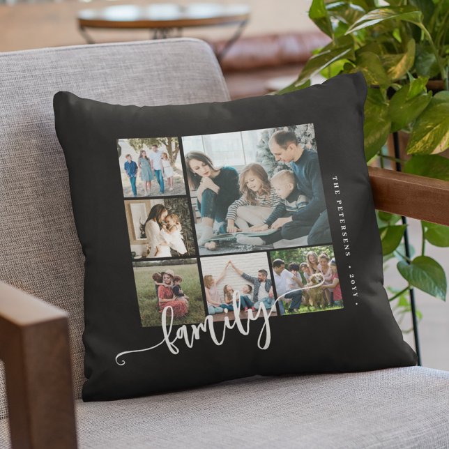 Modern multifotokollage-familjskript för flera fot kudde (Skapare uppladdad)